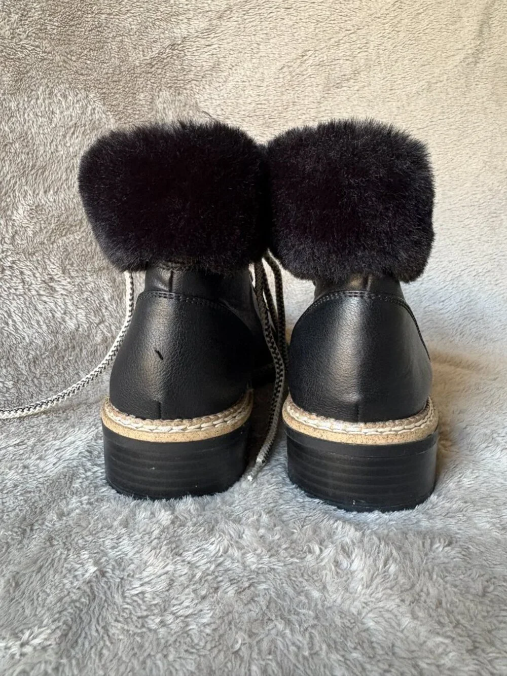 Express Black Faux Leather Faux Fur Trim Lace-Up Ankle Boots Size 9